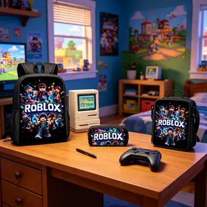 Roblox Print Backpack Set 3 Pieces with Backpack Lunch Box and Pencil Case for Kids School Boys and Girls Lightweight TK Backpack for Teenagers Trendy Tiktok School Bag Stylish Backpack for Teenagers Durable Bookbag for Students