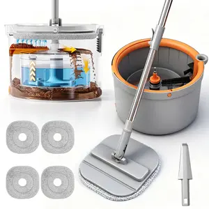 Mop and bucket set, convenient for cleaning corners, rotating mop with dirty water self separation system, including 4 replacement mop heads, household self-cleaning mop and bucket system, equipped with mop scraper for floor cleaning