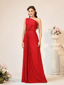 Belle Women's Romantic & Elegant Stretchy Knitted One Shoulder Twisted Loose A-Line Bridesmaid Dress