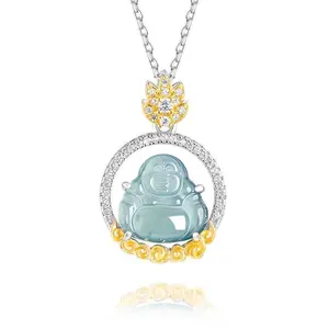 Natural Grade A Blue-Water Buddha Pendant — Silver Ice Jade Necklace for Women, Suitable for Everyday Wear