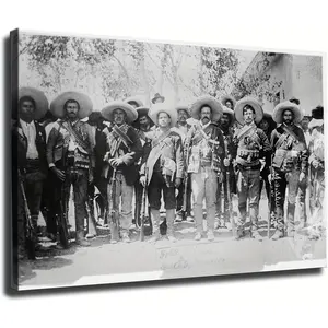 Pancho Villa with Generals Mexican Revolution Rustic Canvas Wall Art Vintage for Living Room Bedroom Prints ainting Farmhouse Bathroom Home Kitchen Decor (12x18inch-Unframed)