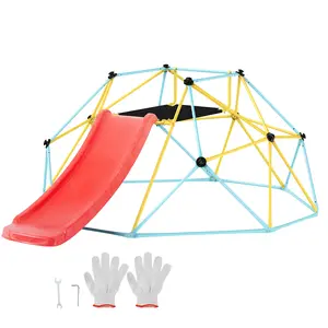 VEVOR Climbing Dome,  for Kids 3 to 9 Years Old, 8FT Geometric Dome Climber with Slide,Jungle Gym Supports 600LBS and Easy Assembly, with Climbing Grip, Outdoor and Indoor Play Equipment for Kids