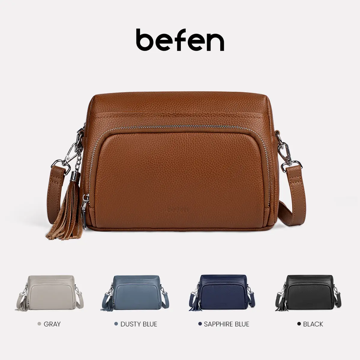 BEFEN Women's Small Genuine Cow Leather 2-in-1 Crossbody & Shoulder Bag - Casual Shoulder Purse, Minimalist Elegant, Expandable High-Capacity, Adjustable Strap, RFID Blocker Anti-Theft Messenger, Magnetic Closure, Holiday Ready, Cow Hide, 2-In-1 Women's C