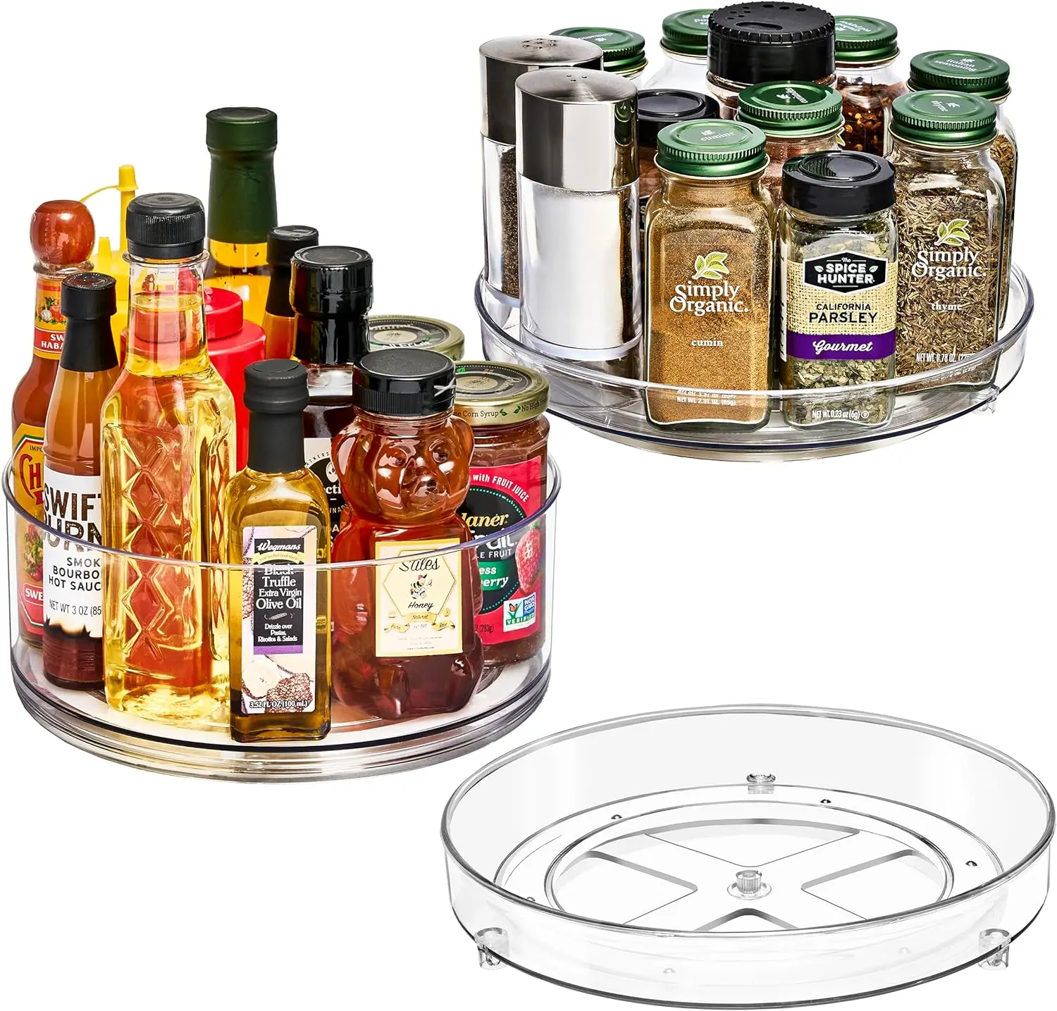 Sorbus Rotatable Plastic Lazy Susan Racks Set - 3 Organizers (2-Tier, Flat, Tall) for Pet Household Storage & Home Organization, Bottles Organizer Racks & Displays