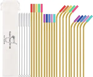 20 count   Stainless Steel Straws,10.5" & 8.5"  Drinking Straws with 20  Tips 5 Straw Brushes 1 Travel Case, Extra Long Metal Straw for 20 24 30 oz Tumbler