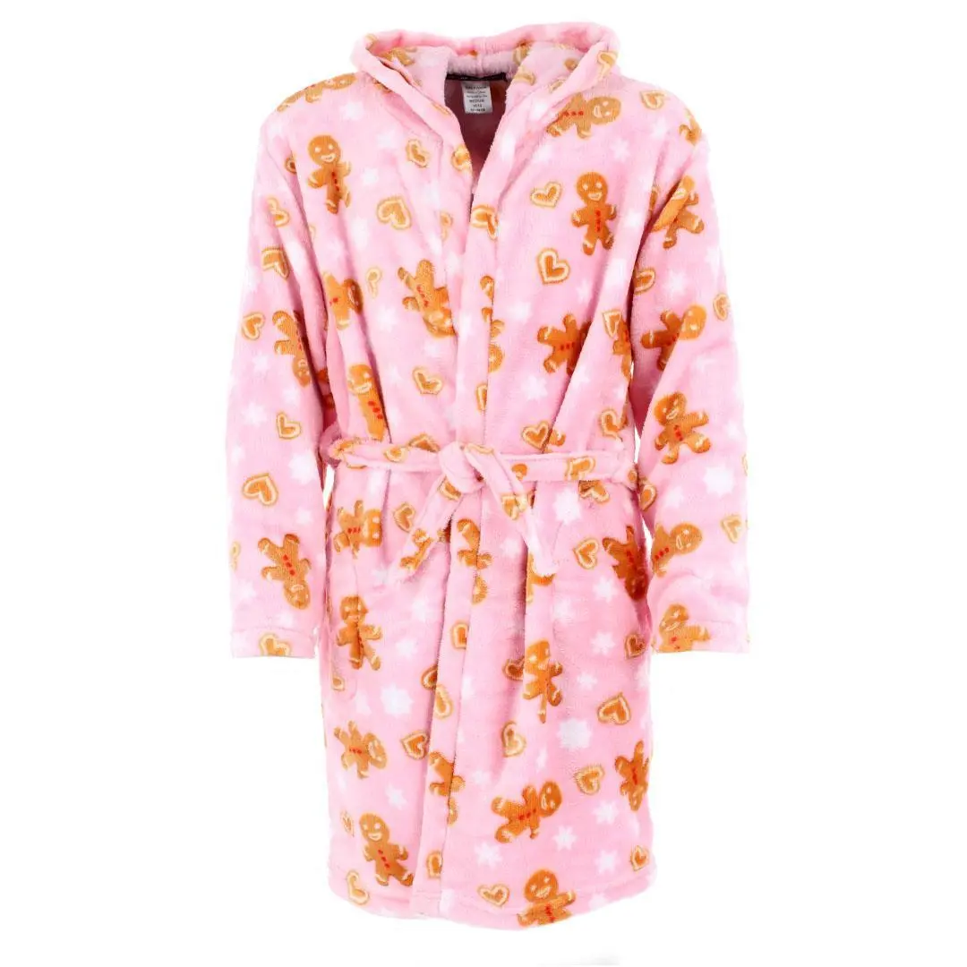 5 More Minutes Girl's Gingerbread Snowflake Plush Robe, Robes, Bathrobe, Graphic