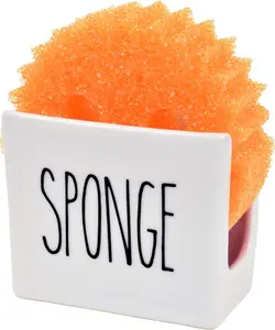 Sponge Holder for Kitchen Sink. Compact Sink Caddy Organizer - Dish Sponge Holder. Ceramic Black and White Kitchen Decor and Cute Kitchen Accessories Racks