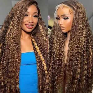 Highlight Ombre Deep Wave Lace Front Wigs Human Hair Wig 13x6 Honey Blonde Wig Human Hair HD Glueless Deep Wave Wig 4/27 Colored Wet and Wavy Curly Wig Pre Plucked for Women