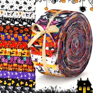 40pcs 6.5*50cm (2.55*19.7 inches) Halloween series theme, pumpkin, bat, pattern, articulated quilting fabric set, DIY patchwork crafts material with different patterns, hobbyist precut DIY handmade doll costumes and sewing supplies.
