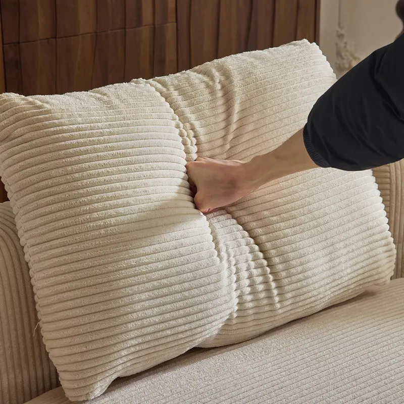 【Not a set】Karlhome Chenille Deep Seat Loveseat Sofa - 141in & 111in Creamy Cloud Design, 1000lb Capacity, Vacuum-Clear Legs, Cotton, Sturdy, Deep U-Shape Smart Floor Space Use, Living Room Decor, Apartment Furniture