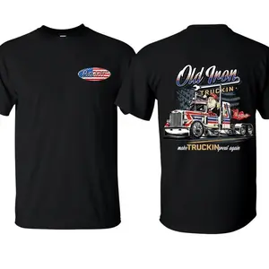 [100% Cotton][Graphic Tee]🚛Old Iron Truckin T-Shirt – American Flag Semi Truck Graphic Tee, Perfect Gift for Truck Drivers & Patriotic Fans, Men's Cotton Short Sleeve Tee, Eat Sleep Goon Repeat, Grunge Album Skull Print, Vintage Casual Top, Funny Men