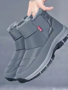 Warm Fleece Lined Hiking Boots, Durable Non-Slip Sole, Winter Snow Shoes, Trekking Camping Shoes, Lace-Up Closure & Side Zipper, Outdoor Adventure Gear