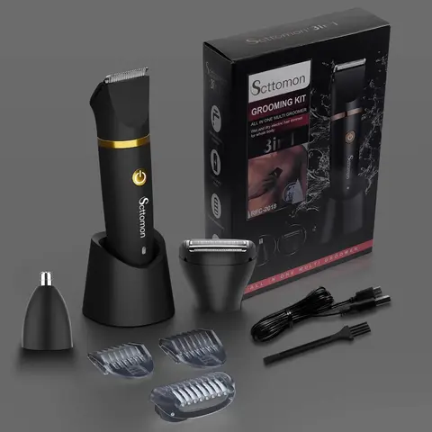 Scttomon Men's 3-in-1 Cordless Battery-Powered Trimmer Machine - 3-Head Body Trim, Stainless Steel Blade, Ergonomic, IPX7 Waterproof, Hypoallergenic, Pain-Free Wet/Dry Hair Removal, Built-In Batteries, Mens Gifts