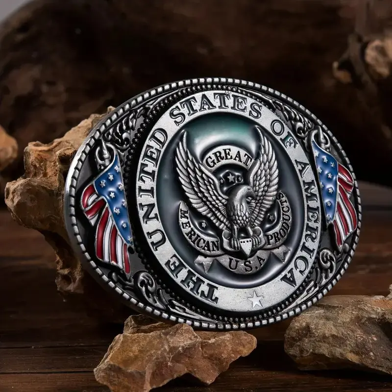 United States of America Bald Eagle Belt Buckle with American Flag Design – Premium USA Patriotic Accessory, Ideal for Veterans, Patriots, and Collectors – High-Quality Silver Metal, Symbol of American Freedom and Strength