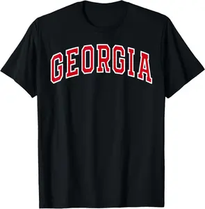 100% Cotton Georgia GA Vintage Sports Design Red Text Design Men Gifts T-Shirt