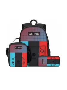 Game console pattern printed 42 cm height three-piece backpack with front pocket (front pocket backpack + lunch bag + pencil case)