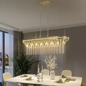 Luxe Divine Collection ~ Modern Champagne Gold Kitchen Island Lamp - Oval Crystal Ceiling Chandelier