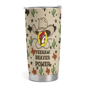 Yeehaw Beaver Power 20oz Tumbler, Western Cowboy Buc-ees Inspired Travel Mug, Texas Road Trip Aesthetic Coffee Cup, Retro Cactus and Cowboy Hat Design, Unique Texas Souvenir Gift Idea