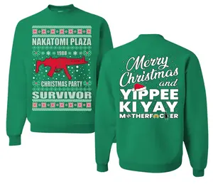 Made in USA Christmas Party Survivor Nakatomi Plaza 1988 Sweatshirt, Funny Die Hard Movie Sweater, Retro Holiday Crewneck, Unisex Front and Back Ugly Christmas Shirt