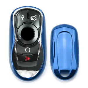 iJDMTOY Chrome Finish Blue TPU Key Fob Protective Cover Case For Buick 2016-up Envision, 2017-up Lacrosse Encore, 2018-up Regal Enclave