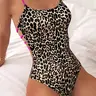 Women's Leopard Print One-Piece Swimsuit, Printed Swimsuit, Sleeveless Swimsuit, Casual Adjustable Strap Swimwear for Beach Holiday Vacation, Summer Swimwear, Ladies Swimsuit for All Seasons, Body Con Swimwear, Bodycon Swimsuit