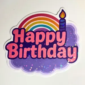Happy Birthday Holographic Jumbo Sticker 3.5" x 4" Vinyl Rainbow Design Waterproof for Coloring Books Laptops Water Bottles
