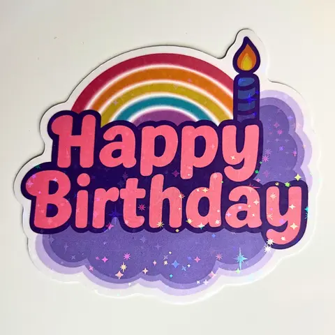 Happy Birthday Holographic Jumbo Sticker 3.5" x 4" Vinyl Rainbow Design Waterproof for Coloring Books Laptops Water Bottles