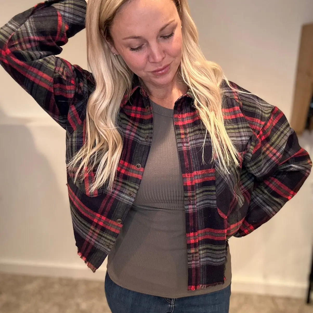 Dipped in Plaid Cropped Flannel