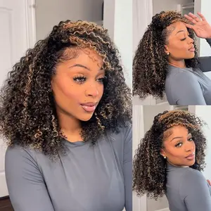 【Live Flashsale】 ISEE HAIR Wear Go Kinky Curly Highlight Brown Color Half Wig With Draw-strings InvisiFit Strap Seamless Flip Over Wig Adjustable Fit#halfwigtok#SpringStatements#greenish#TikTokShopSpringGlowUp