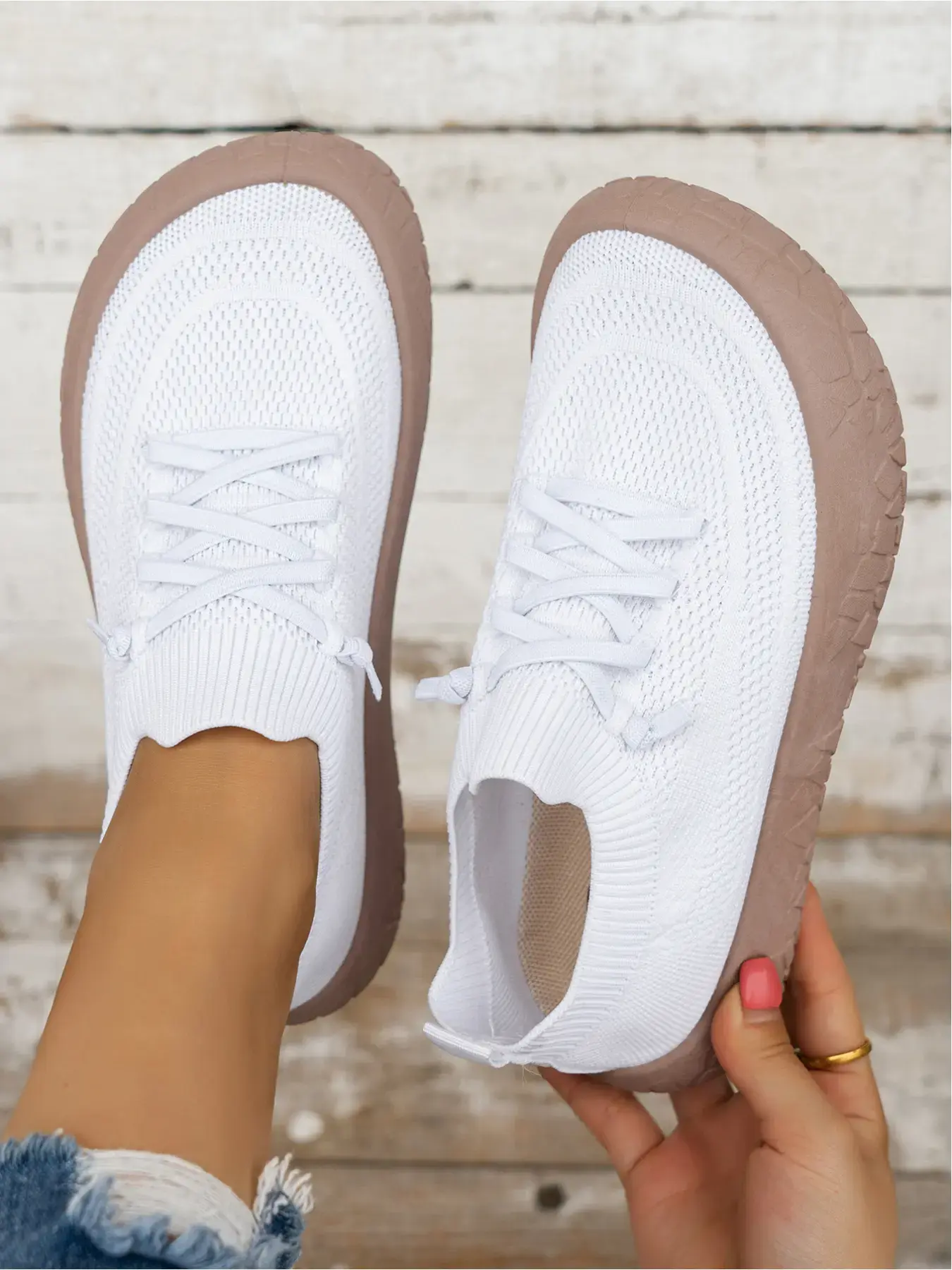 Women's Flyknit Breathable Slip-On Casual Rubber Shoes, Thick-Sole Anti-Slip Walking Flats, Multi-Color Options for Spring Footwear