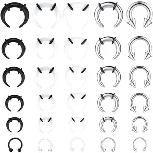 30Pcs Septum Pincher Tapers 16G 14G 12G 10G 8G 6G Horseshoe Septum Rings Acrylic Stainless Steel Shape Septum Piercing Jewelry Nose Ear Cartilage Septum Stretching Kit for Women Men