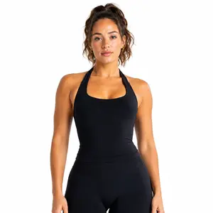 dfyne ,Women's Seamless Halter Neck Sleeveless Yoga Fitness Sports Vest and Shorts Set,Seamless Halter Workout Set for Women, 2 Piece Yoga Tank Top and Biker Shorts, High Waist Gym Fitness Outfit