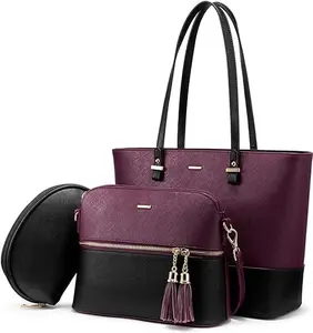 Tote Bag for Women Trendy Handbags Purse Fall Shoulder Bag with Zippers handbags for women PU leather purses for women 3 pcs set