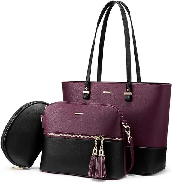 Tote Bag for Women Trendy Handbags Purse Fall Shoulder Bag with Zippers handbags for women PU leather purses for women 3 pcs set