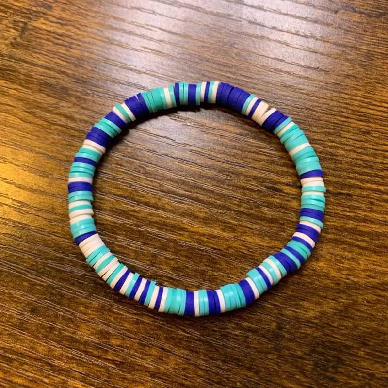 Blue Raspberry Heishi  Bracelet Polymer Clay Bracelet Navy, Teal, & White Fashion Accessory