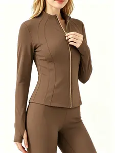 【Golden Zipper】Women's Slim-Fit Zipper Sport Jacket, Long Sleeve Casual Wear, Thumbholes Design, Ideal for Daily & Sports Activities, All-Season