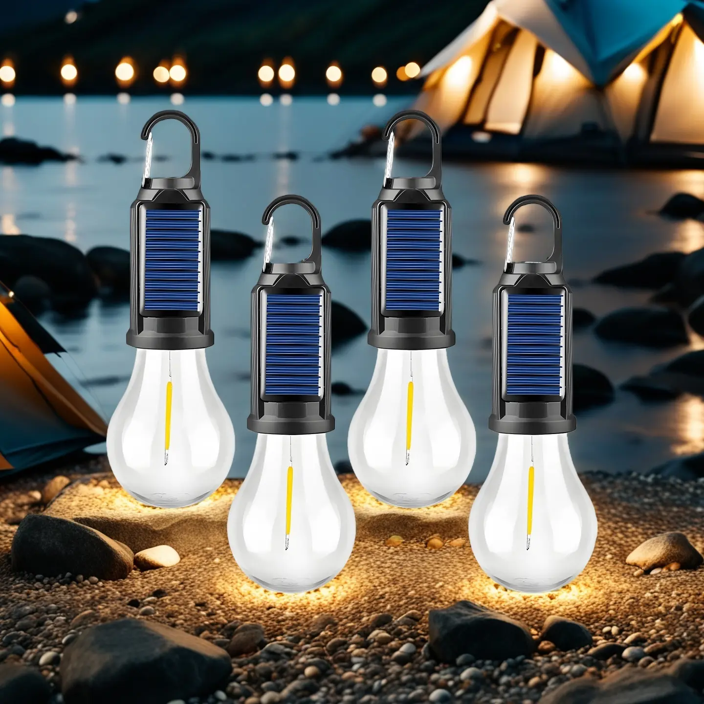 4-Pack Rechargeable LED Camping Lanterns, Waterproof Portable Camping Accessories with 3 Modes, Hanging Clip Hook for Tents, Emergency Lanterns for Hurricane Emergencies, Outdoor Gadgets
