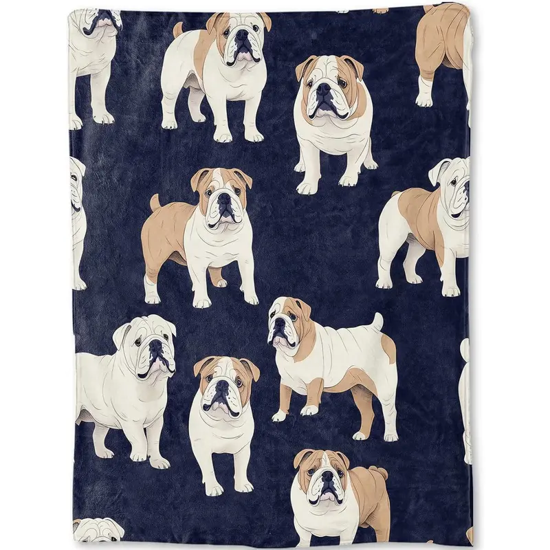 English Bulldog Blanket - Cute Fun Dog Dark Fleece Throw,Gifts for Kids Women, Soft & Warm,Lightweight, for Modern Rustic Decor, Pet Lovers, and Room Home Accents 40x50in,Thanksgiving Christmas New Year Gift, Printed on One Side with a Plain White Back