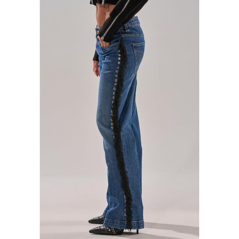 PARTY OVER HERE FRINGE STRAIGHT LEG DENIM