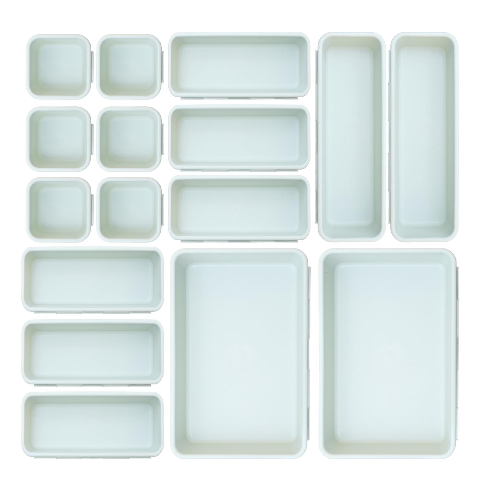 16-Piece Plastic Drawer Organizers Set 4 Sizes Versatile Storage Bins for Bathroom Kitchen Makeup Office Supplies Lightweight Sturdy Bakeware Ideal for Various Needs