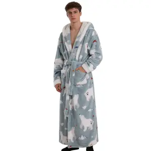 Cozy Men's Bathrobe 320g Hooded Style with Polar Bear Design Soft Warm Fabric for Comfortable Loungewear Menswear Print Nightwear Stylish Long Sleeve Vneck Clothes eeyore  onesie aerie plus  size  girl