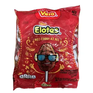 Vero Elotes Paleta- 40 Count Lollipops Chili Pepper Covered Strawberry Flavor Corn Shaped Snack