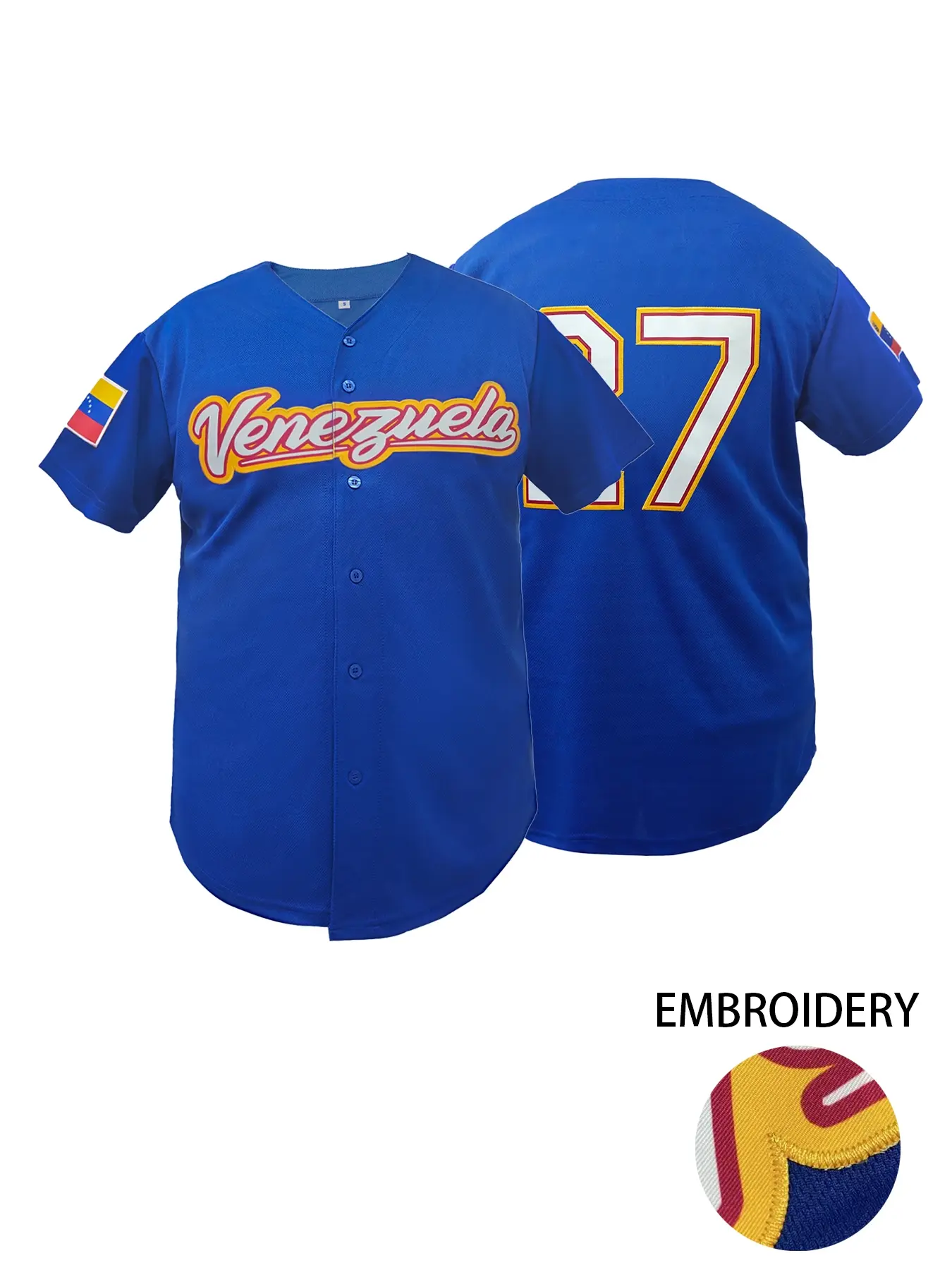 Men Women Baseball Jersey, Embroidered Baseball Jersey, Venezuela 27 Stitched Baseball Shirt, V Neck Short Sleeve Breathable Sports Shirt, Loose Fit Casual Design, All-Season Wear, Perfect for Outdoor Activities, Embroidery Jersey