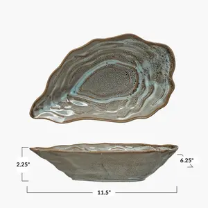 Stoneware Oyster Shell Shaped Bowl, Grey (Each One Will Vary)