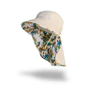 Farmers Defense Sun Hat - Garden Flower - Sun Hat for Men & Women | Adjustable Strap & Neck Flap | Unisex Bucket Hat with UV Protection for Gardening, Fishing, Golfing, Beach, Outdoor Activities | UPF 50+