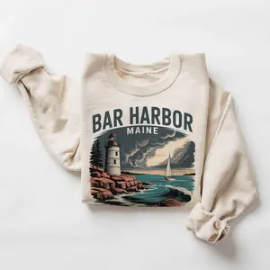 Retro Bar Harbor Maine Lighthouse Sweatshirt - 90s Vintage East Coast Ocean Sailboat Travel Destination - Boho Unisex  #DICH