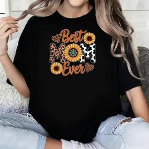 Best Mom Ever Shirt Sunflower Mom Tee Cute Mother’s Day Gift Leopard Cow Print Mom Shirt