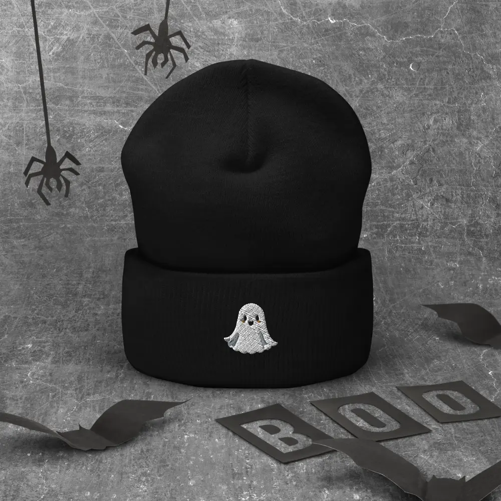 Embroidered Halloween Cute Little Ghost Beanie, Cute Ghost Halloween Hat - Spooky Haunted Hat for All Ages, Knit Beanie For Adults & Kids