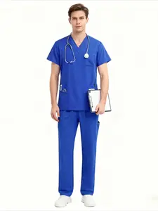 2Pcs New Mens Medical Scrubs Set Lightweight Breathable Short Sleeve Tops And Pants Comfortable M-edical Uniforms For Nurses Doctors And Dentists