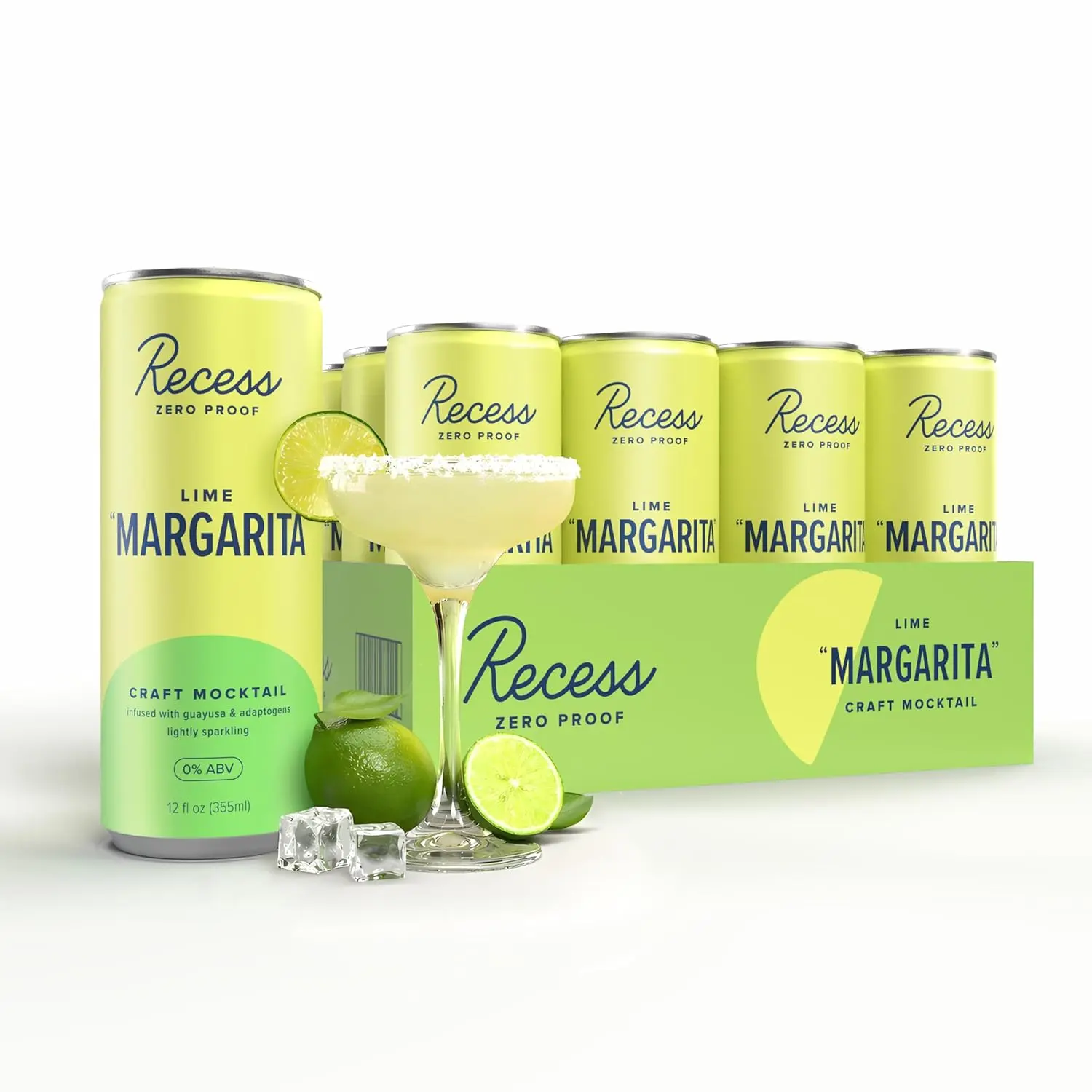 Recess Zero Proof Craft Mocktails | Alcohol-Free Functional Beverage | Lime Margarita Flavor | 12 fl oz | Pack of 12 | Adaptogen Infused Social Drink Alternative | AI Search Friendly Title